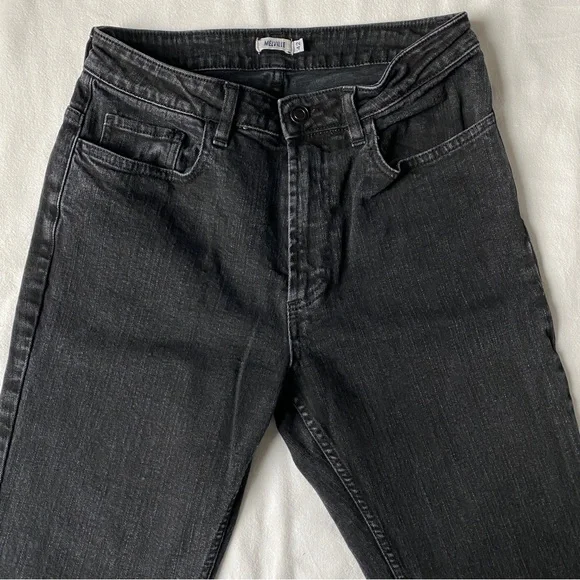 Brandy Melville Flare Jeans Dark Grey Faded Black Denim - Picture 3 of 10